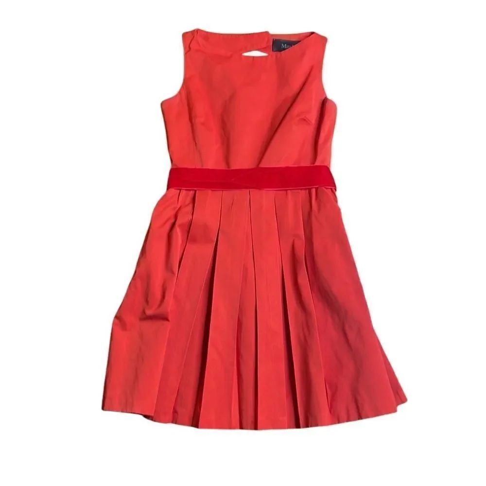 MaxMara Red Pleated Open Back Sleeveless Mini Dress Size 8
